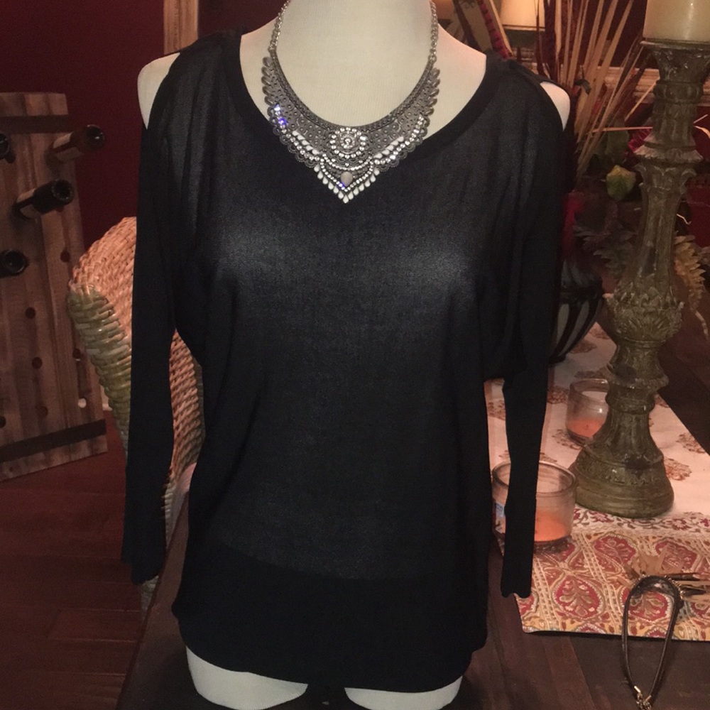 Light Black Cold Shoulder Sweater